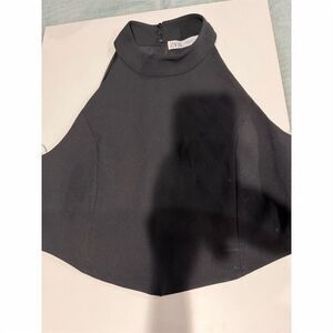 Zara Women's Black Halter Tank Top Size M Satin Effect Casual Summer